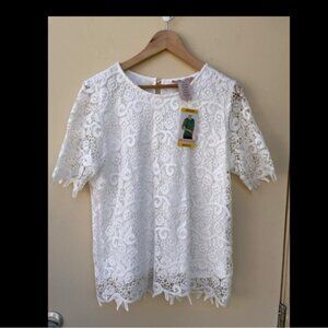 Philosophy White Lace Short Sleeve Top NWT Size M